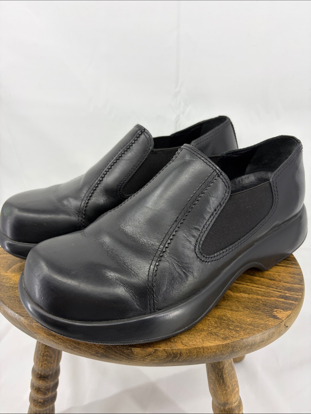 Dansko Womens Jocelyn Chunky Black Leather Slip-on Comfy Work Shoes, sz 40